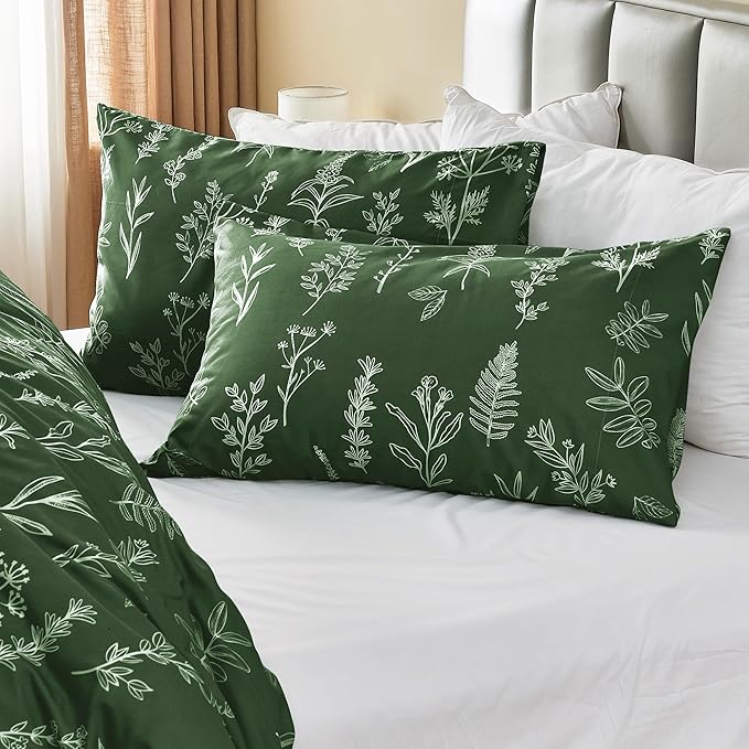 MUXHOMO Duvet Cover Full Size, Reversible Floral Dark Green Duvet Cover Set - Image 7