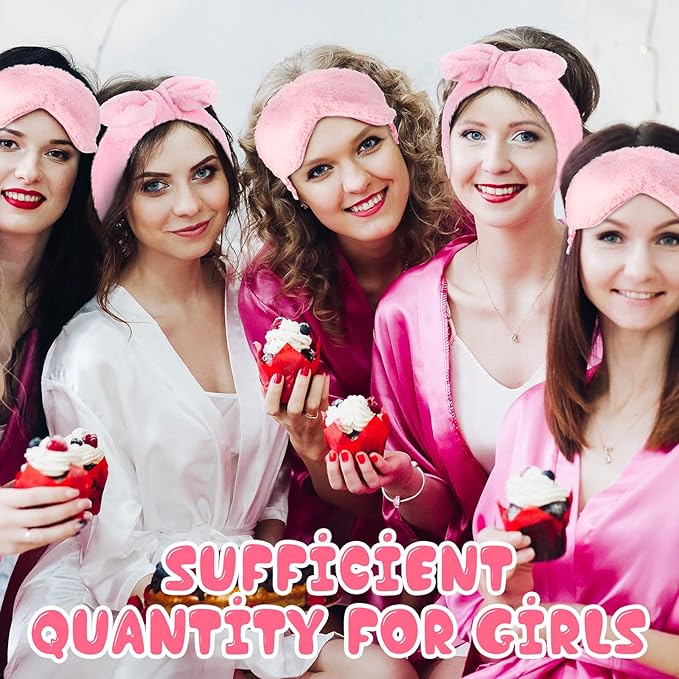 Jexine 24 Pcs Spa Slumber Party Headband Plush Sleep Eye Mask Bulk Bow Hair - Image 4