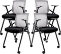 BLANEDUO Conference Room Chairs, Folding Office Desk Chair with Lumbar Support and Sliding Armrest with Casters, Stackable Office Guest Chairs & Reception Chairs(4 Pack)