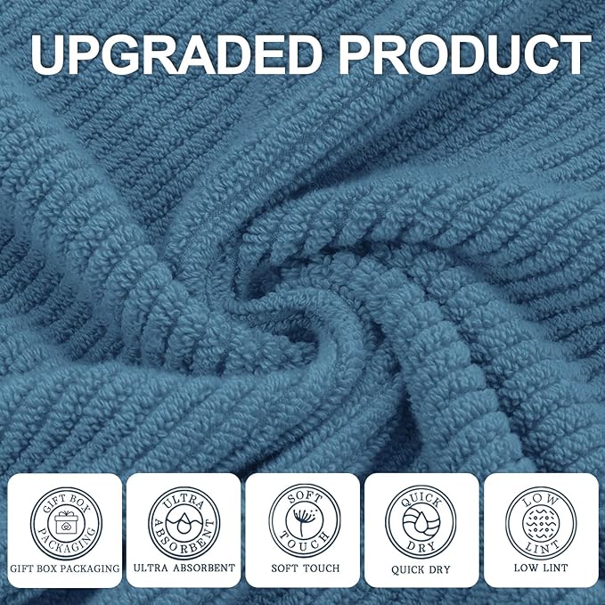 VOOVA & MOVAS Blue Towels Bathroom Sets, 100% Cotton | Lightweight | Soft | - Image 2
