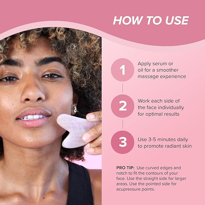 SKIN GYM Rose Quartz Sculpty Heart Gua Sha Tool, Heart-Shaped Facial Massage - Image 5