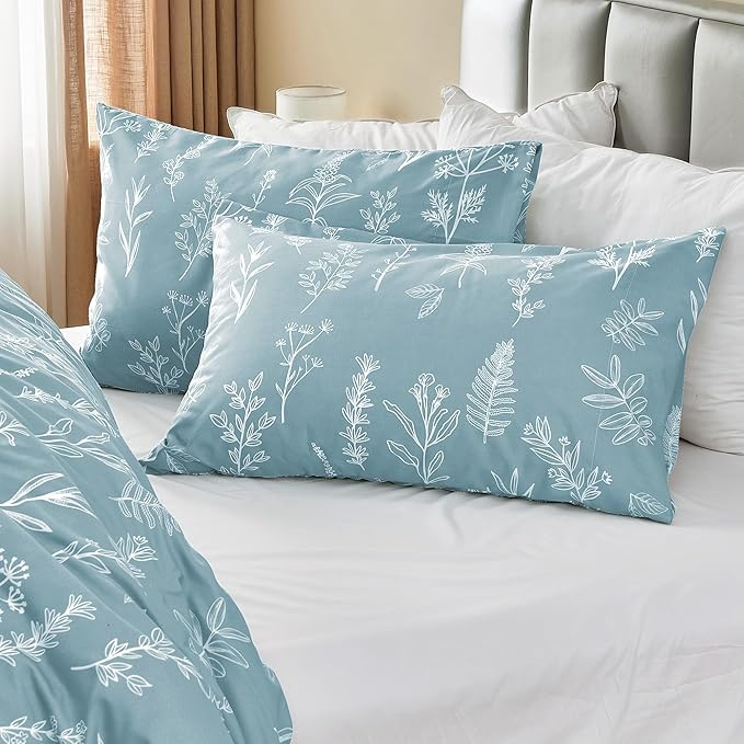 MUXHOMO Duvet Cover Queen Size, Reversible Floral Mineral Blue Duvet Cover Set - Image 5