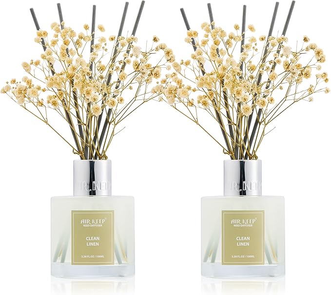 Airkeep Reed Diffuser 3.38 oz 2pk, Clean Linen Scented Reed Diffuser Set by Airkeep