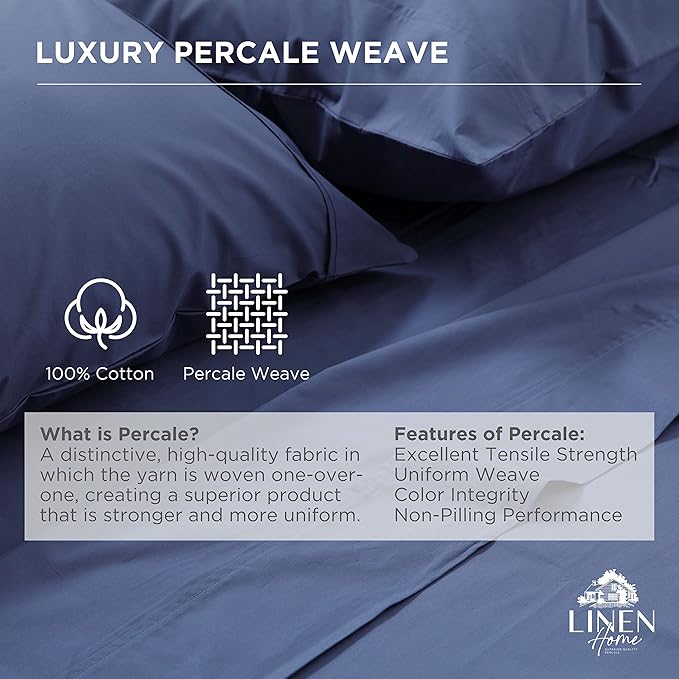Linen Home 100% Cotton Percale 1 Flat Sheet, Queen Size - Image 2