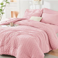HYMOKEGE Pink King Size Comforter Set Seersucker 7 Pieces, All Season Luxury by HYMOKEGE