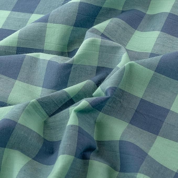 mixinni Green Gingham Grid Duvet Cover Full, 100% Washed Cotton Modern - Image 6
