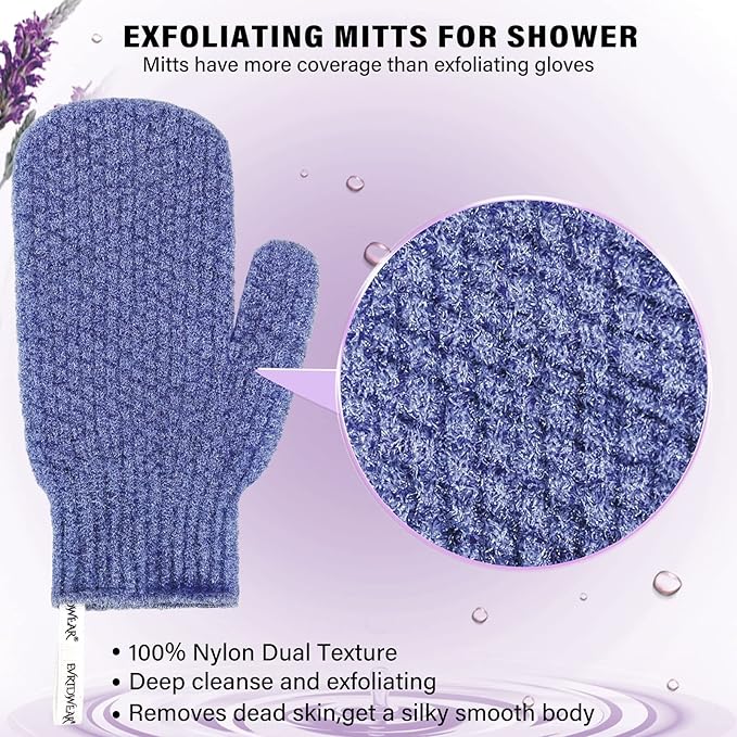 Evridwear Shower Exfoliating Mitts, Deep Cleanse Bathing Scrub Gloves Self Tan - Image 2