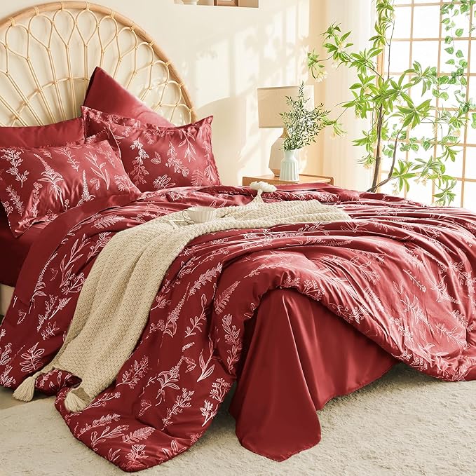 MUXHOMO Duvet Cover Queen Size, Reversible Floral Terracotta Duvet Cover Set - Image 3