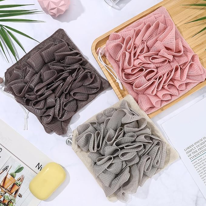 6 Pack Washcloth Loofah Combo 2 in 1 Drawstring Loofah Sponge - Image 6