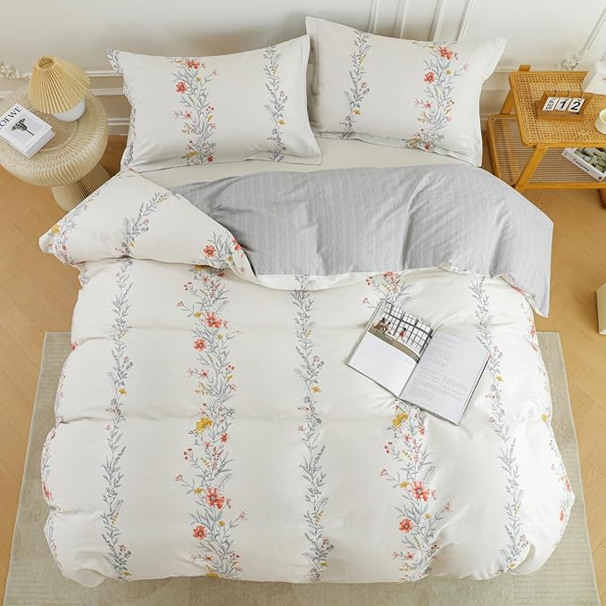 OAITE Duvet Cover Set King Size Floral Pattern Ultra Soft 100% Cotton Duvet - Image 4