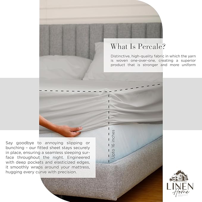 Linen Home 100% Cotton Percale Sheets Full Size, Deep Pocket, 4 Pieces Set - Image 4
