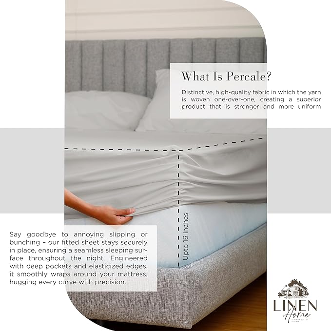 Linen Home 100% Cotton Percale Sheets Twin XL Size, Deep Pocket, 3 Pieces Set - Image 4