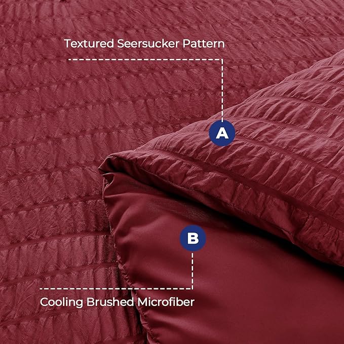 HYMOKEGE Burgundy California King Comforter Set Seersucker 7 Pieces, All Season - Image 4