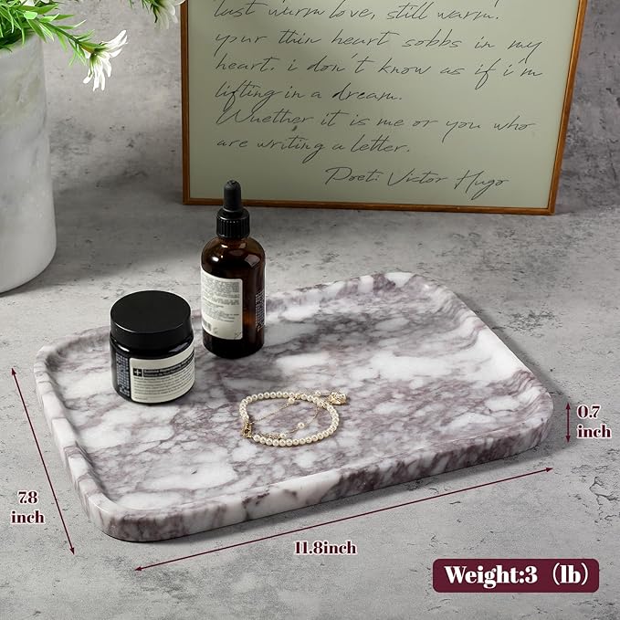 Karibiber Luxury Marble Vanity Tray, Bathroom Tray Countertop, Calacatta - Image 4