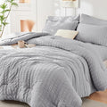 HYMOKEGE Light Grey California King Comforter Set Seersucker 7 Pieces, All by HYMOKEGE