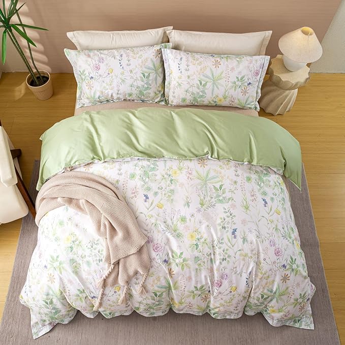 OAITE Duvet Cover Set Twin Size Floral Pattern Ultra Soft 100% Cotton Duvet - Image 4