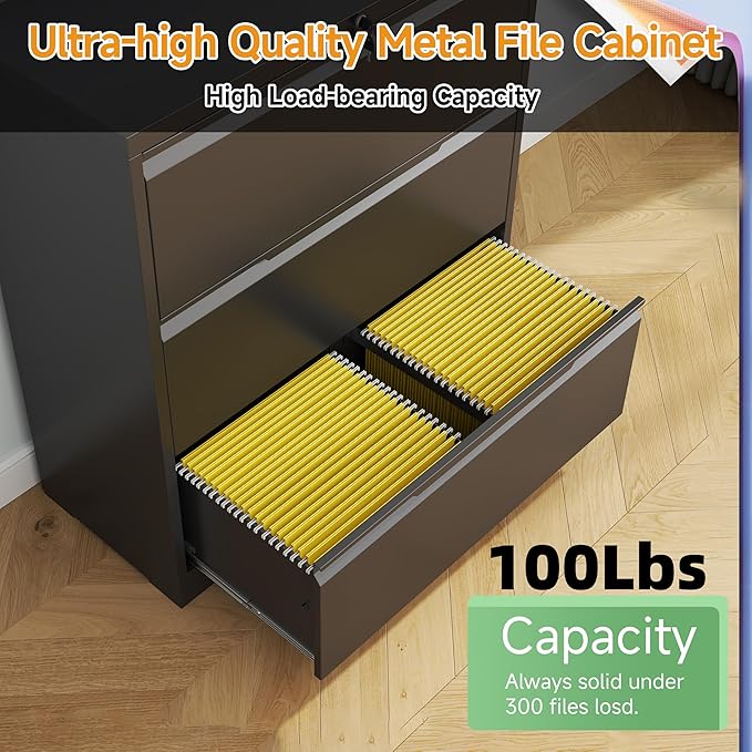 LONGLINK 3 Drawer Lateral File Cabinets with Lock,Metal Filing Cabinet for Home Office,Wide Office Storage Cabinet with Hanging Bars for A4 Legal/Letter Size(Easy Assembly)