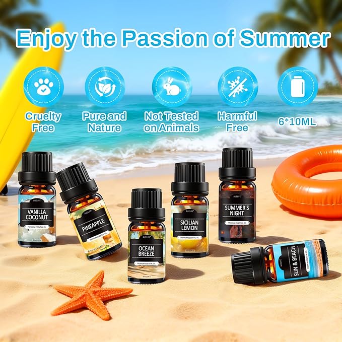 Summer Essential Oils for Diffusers for Home, 6X10ml Fragrance Oils Set - Image 3