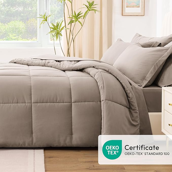 Love's cabin California King Comforter Set Light Brown, 7 Pieces California - Image 5