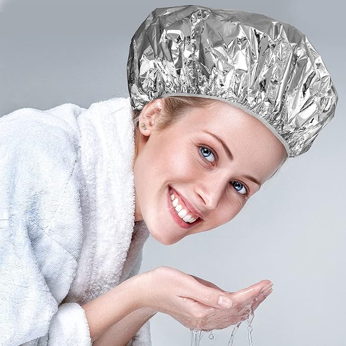 12 Pieces Deep Conditioning Caps Aluminum Foil Reusable Hair Processing Hair - Image 7