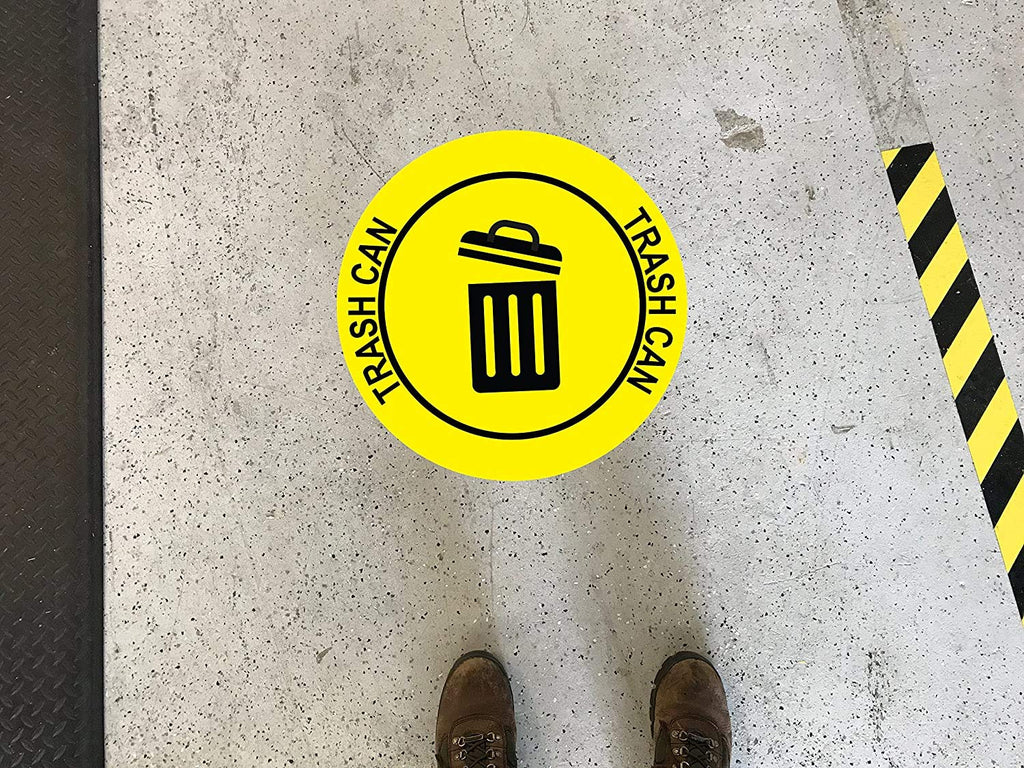 "Trash Can" Durable Laminated Vinyl Floor Sign- Sign by Graphical Warehouse- 5S Safety and Security Signage, Visual Communication Tool (22", Yellow/Black)