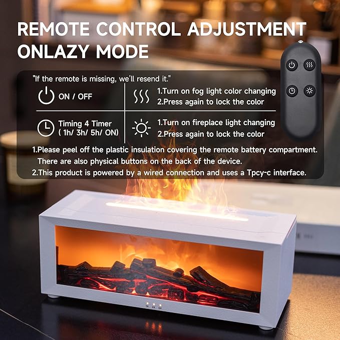 TMEHM Fireplace Flame Air Diffuser Humidifier, 7 Colors Aromatherapy Essential - Image 6