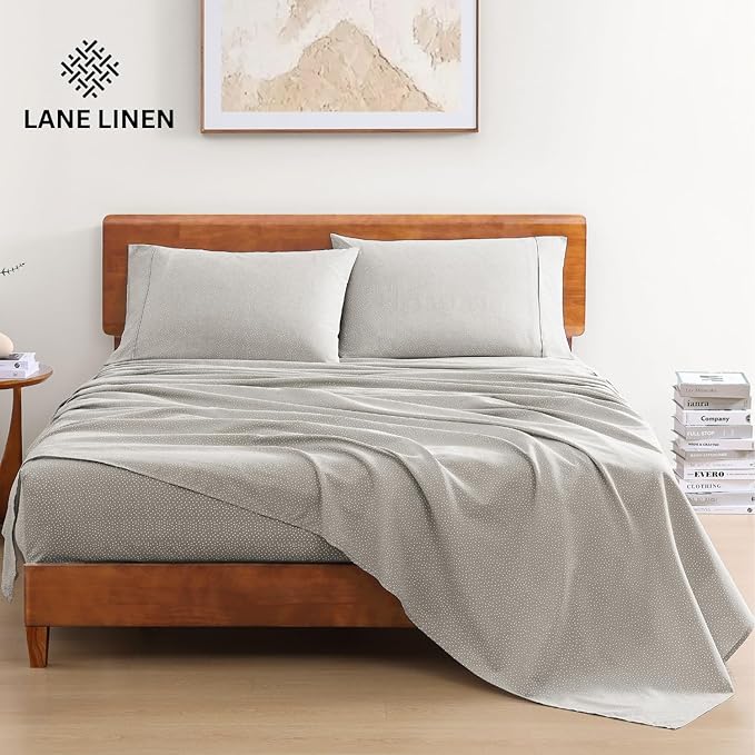 LANE LINEN 100% Organic Cotton Grey Queen-Sheets Set 4-Piece Long Staple - Image 2