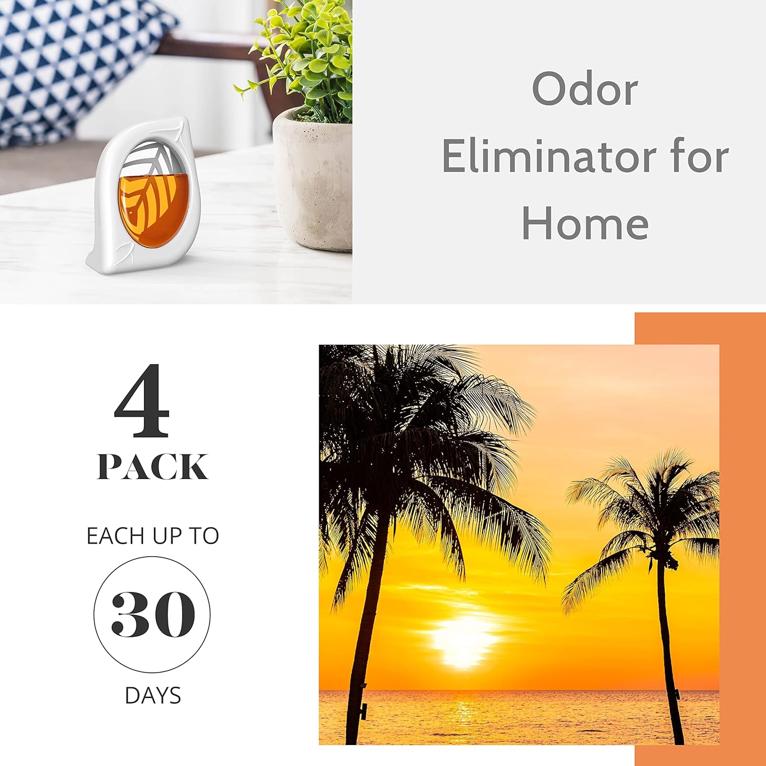 Air Freshener for Home, 4 Pack, Hawaiian, Odor Eliminator for Small Area Closets Bathroom Pets Strong Odor, Up to 120 Days