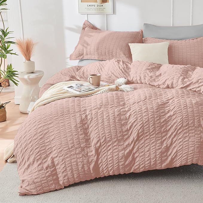HYMOKEGE Rose Gold/Light Grey Duvet Cover Full Size, Ultra Soft 3-Piece by HYMOKEGE