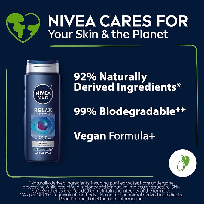 Nivea Men Relax 3-in-1 Body Wash, Lavender and Sandalwood Scented Men's Body - Image 6