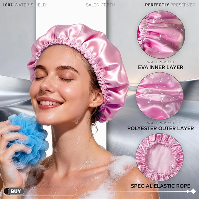 Smilco 4 Pack Shower Caps for Women, Reusable Waterproof Double Layer Bath Cap - Image 2