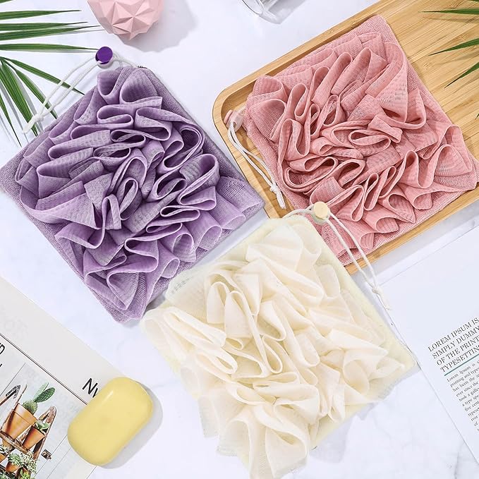 6 Pcs Washcloth Loofah Combo, 2 in 1 Bath Loofah Sponge - Image 5