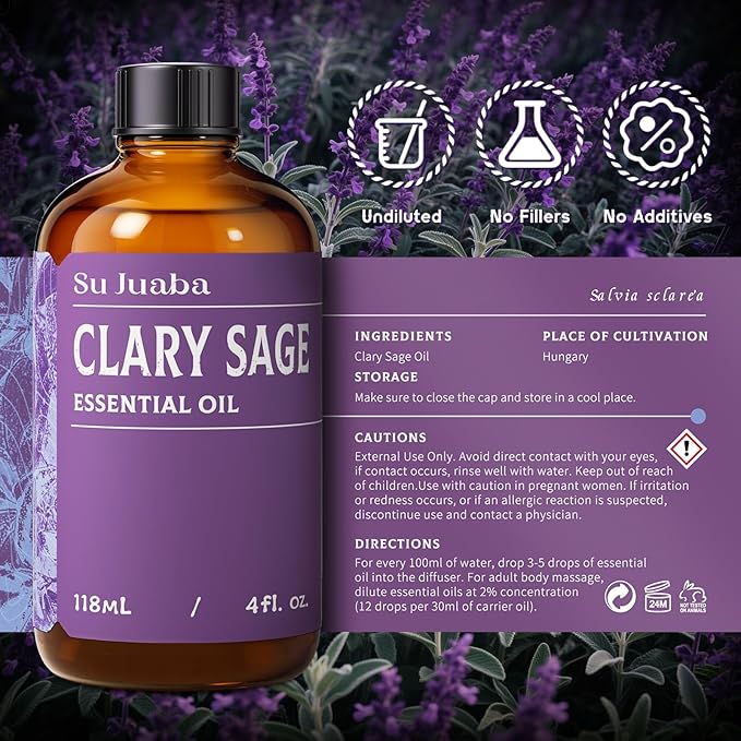 SU JUABA Clary Sage Oil Essential Oil 4 Fl Oz, 100% Pure Natural - Image 6