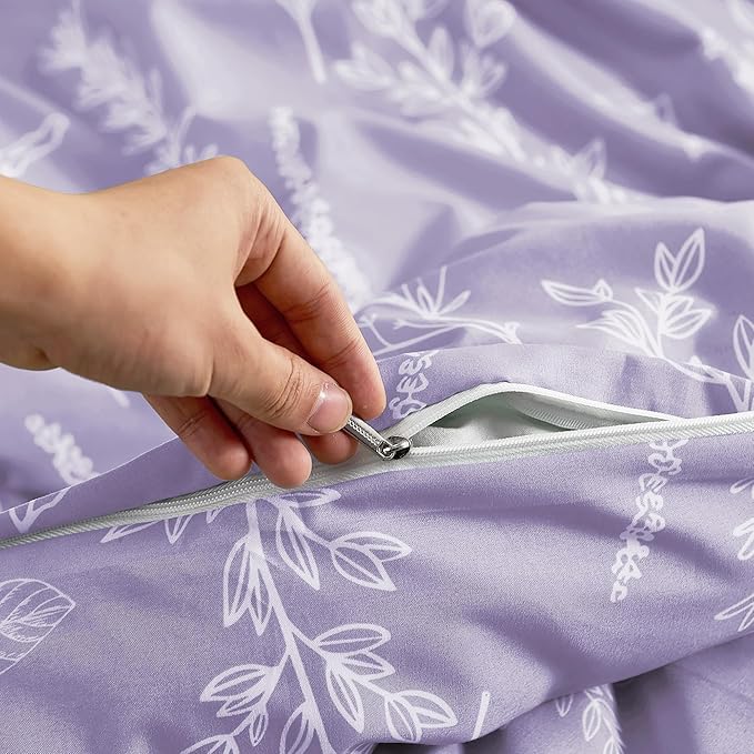 MUXHOMO Duvet Cover King Size, Reversible Floral Lavender Duvet Cover Set - Image 6