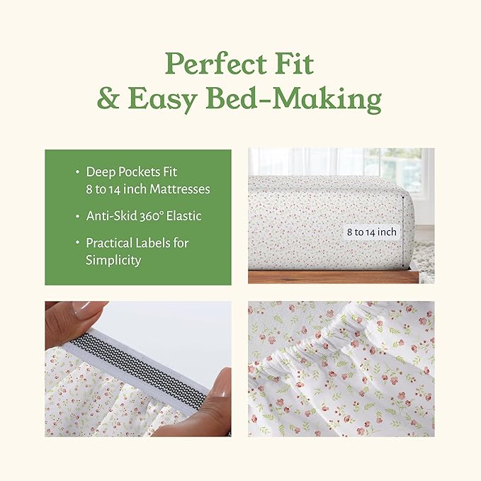California Design Den Twin XL Floral Bed Sheet, 100% Organic Cotton Percale - Image 6