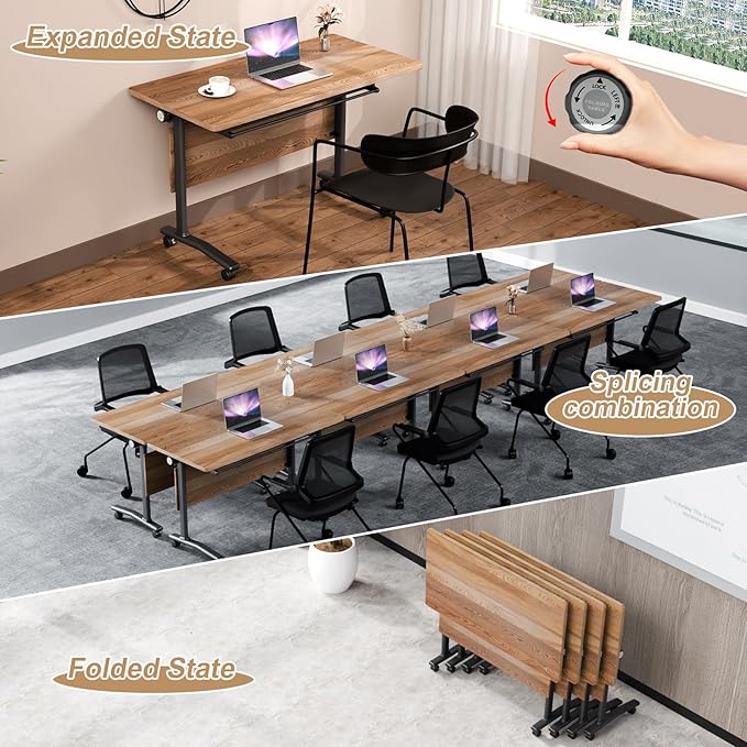 Conference Table Flip Top Mobile Conference Room Tables,Folding Conference Table with Wheels,Large Meeting Training Seminar Table Saving Space for Office Classroom(2B,61'')