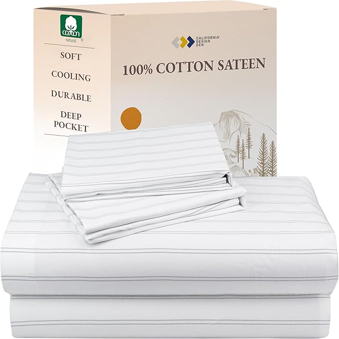 California Design Den Full Sheet Set Stripe, 100% Cotton, Deep Pocket Full by CaliforniaDesignDen