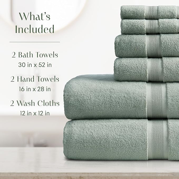 Springtree Home Luxury Bamboo Rayon Bath Towel Set 6 Piece Set | 35% Bamboo - Image 2