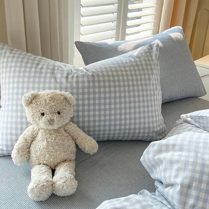 mixinni Light Blue Gingham Duvet Cover Set Full Size - Image 8