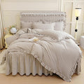 mixinni Tan Gingham Ruffle Duvet Cover King Size 3 Pieces – 100% Washed Cotton by mixinni