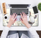 Beige Flowers Desk Mat Mousepad Cute Boho Plants Large Extended Gaming Mouse Pad XXL 31.5x15.75 in, Aesthetics Floar Butterfly Moon Laptop Keyboard and Mouse Mat for Women Office Gamer Girl Decor