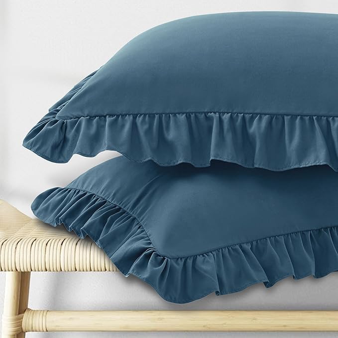 KKJIAF Ruffle Pillow Cases Queen Size Set of 2, Ruffled Pillow Covers by KKJIAF