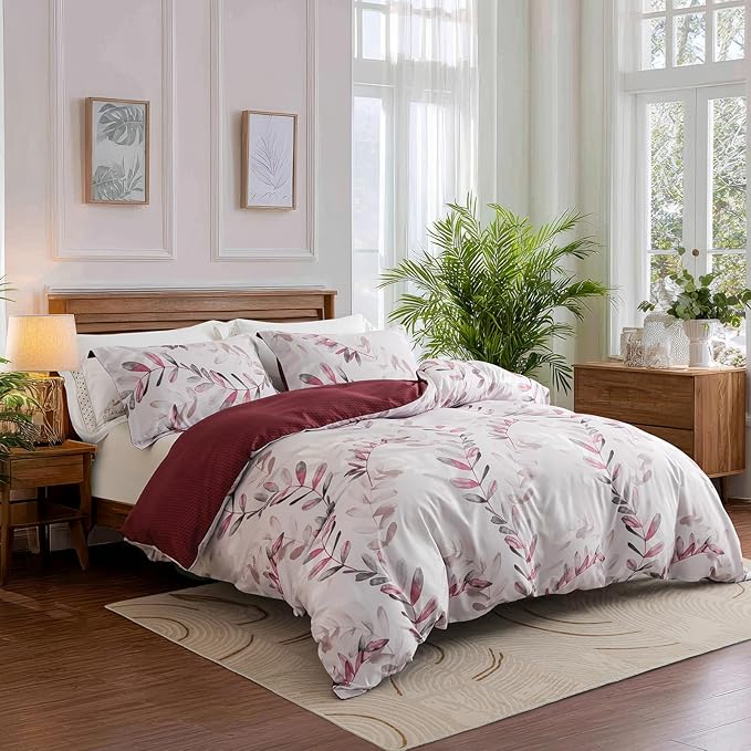 OAITE Duvet Cover Twin Size, Reversible Flower Pink Duvet Cover Set - Image 2