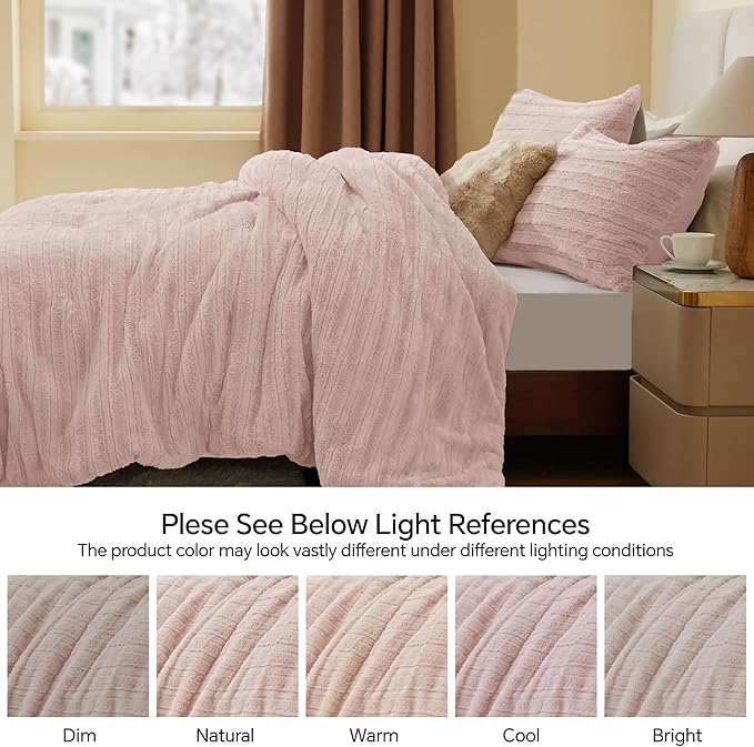 BEDELITE Fleece Queen Comforter Set -Super Soft & Warm Fluffy Pink Faux Fur - Image 8