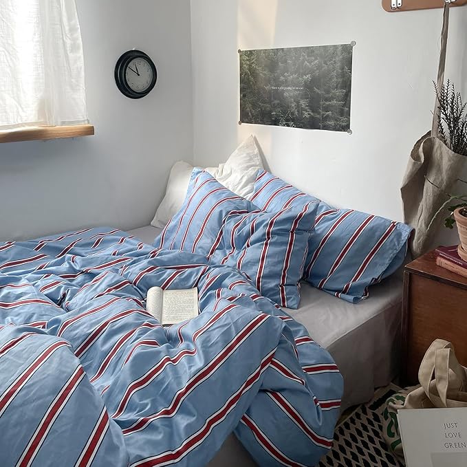 mixinni Vintage Striped Blue Duvet Cover Twin by mixinni