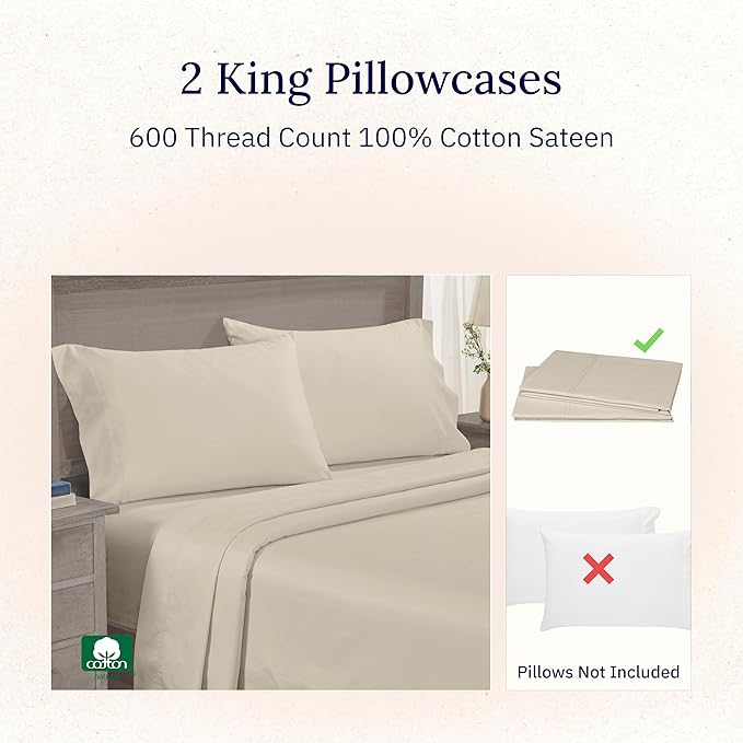 California Design Deinking Size Pillow Cases Set of 2-600 Thread Count Sateen - Image 4