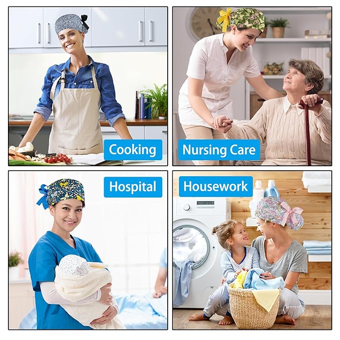 Scrub Caps Women Bouffant Scrub Hats Caps Nurses, Adjustable Working Cap - Image 7