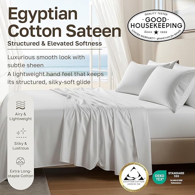 100% Egyptian Cotton Pillow Cases, King Size Pillow Cases Set of 2, Sateen Weave - Image 3