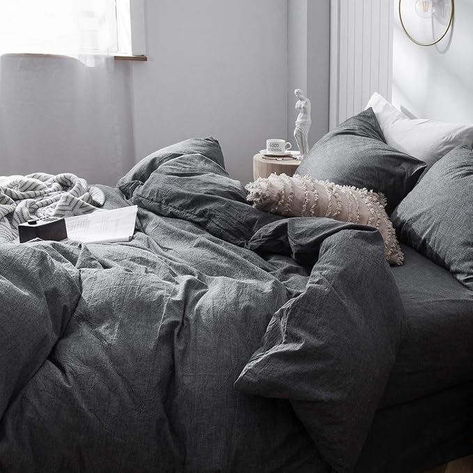 MooMee Bedding Duvet Cover Set 100% Washed Cotton Linen Like Textured - Image 3