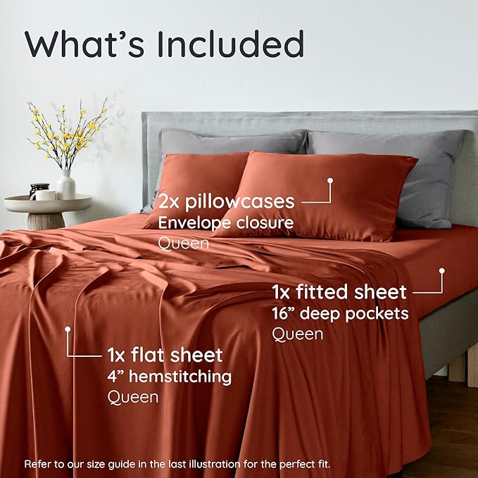 Bambaw 100% Viscose Derived from Bamboo Sheets Queen Size Set – 4pcs Cooling - Image 2